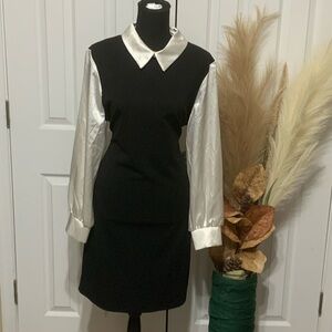 Chic Black Dress with White Accents